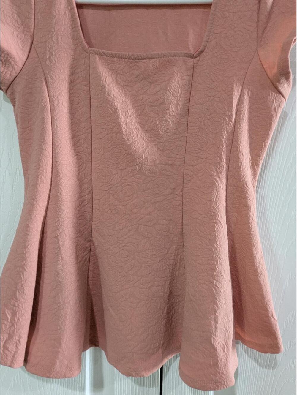 Poetry Women's Jacquard Peplum Top, Coral, Size Small, Cap Sleeve, Square Neck - Picture 6 of 8